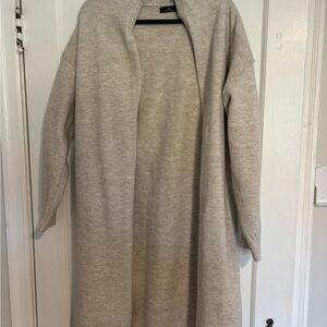 Open Front, Long Oatmeal-Color Cardigan Sweater